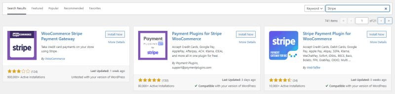 Install Stripe from Plugins Page